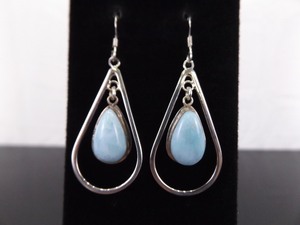.925 Sterling Silver Larimar Cabochon Hook Dangle Earrings