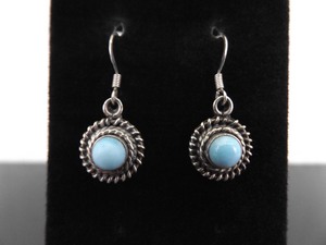 .925 Sterling Silver Navajo Larimar Cabochon Hook Dangle&nbspEarrings