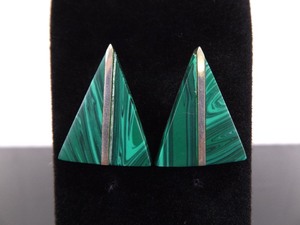.925 Sterling Silver Malachite Post Earrings