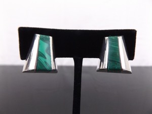 .925 Sterling Silver Malachite Clip Earrings