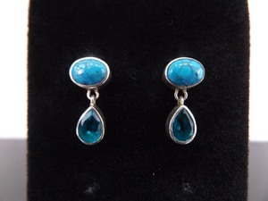 .925 Sterling Silver Kingman Turquoise Cabochon and Topaz Post Earrings