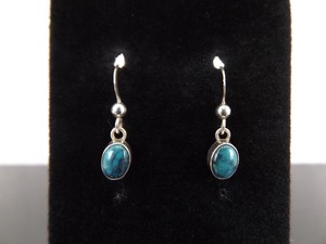 .925 Sterling Silver Blue Diamond Turquoise Cabochon Hook Dangle Earrings