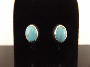 .925 Sterling Silver Turquoise Howlite Cabochon Post Earrings