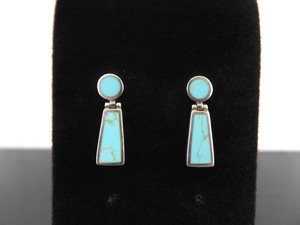 .925 Sterling Silver Inlayed Turquoise Howlite Hinged Post Earrings
