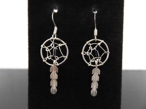 .925 Sterling Silver Navajo Dream Catcher Hook Dangle Earrings