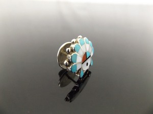 .925 Sterling Silver Navajo Inlayed Multi Stone Head Dress Lapel Pin