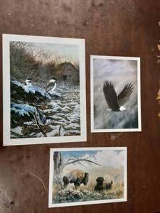 lot 25 image: Birds By Kelley 13x7, Eagle By Ray Whitson 9x12 & Buffalo By Ray Whitson 9x12