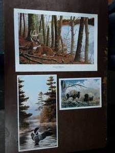 lot 13 image: Secluded Hideaway By Robert J. Schmidt 23x16, Loons By Kelley 10x20 & Buffalo By By Ray Whitson 12x9