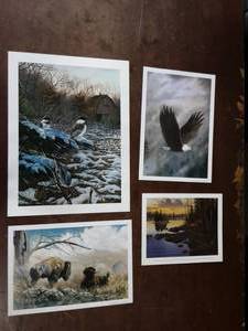 lot 29 image: Birds By Kelley 13x7, Eagle By Ray Whitson 9x12, Buffalo By Ray Whitson 9x12 & A Derk Hansen 10x8