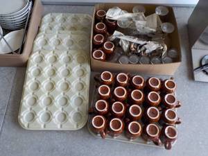 lot 13 image: coffee mugs, glasses, and trays...