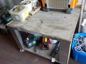 steel work table with wood top and ...