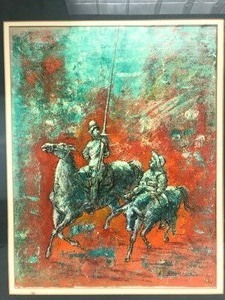 lot 28 image: Vintage MCM Don Quixote Framed Painting
