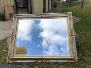 lot 66 image: LARGE Ornate Stanley Works Rectangular Beveled Wall Mirror