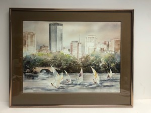 lot 63 image: Framed Signed Numbered LOU ROMAN Minneapolis Skyline River Scene Print