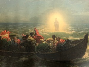 lot 64 image: Antique Religious Litho on Canvas