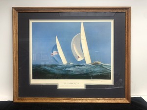 lot 71 image: Excellent Signed Nautical Yacht Racing AMERICAS CUP Framed Print