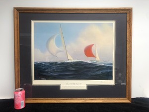 lot 72 image: Excellent Signed Nautical Yacht Racing AMERICAS CUP Framed Print