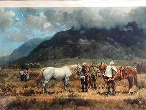 lot 77 image: Large Vintage Framed Signed Western Scene Print