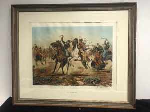 lot 76 image: Large Vintage Framed Signed Western Scene Print