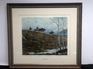 lot 78 image: Large Vintage Framed Signed Western Scene Print
