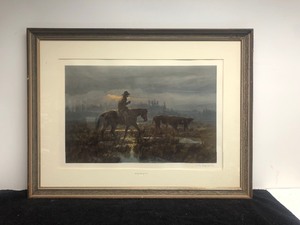 lot 80 image: Large Vintage Framed Signed Western Scene Print