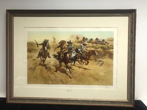 lot 81 image: Large Vintage Framed Signed Western Scene Print