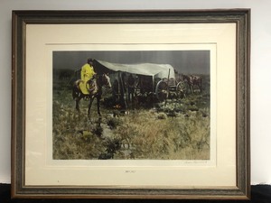 lot 82 image: Large Vintage Framed Signed Western Scene Print