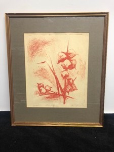 lot 92 image: Signed EMMER Vintage Mid Century Sketch Artists Proof Litho - Weeds