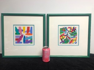 lot 97 image: Pair of Framed Signed Abstract Pop Art Paintings