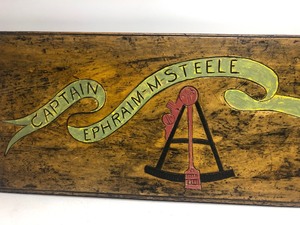 lot 98 image: Vintage Hand Painted Arrowood Wood-Like Composite Sign