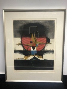 lot 105 image: Vintage Mid Century Framed Signed TUVIA BEERI Abstract Lithograph