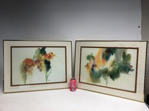 lot 114 image: Pair of Framed BARBARA NECHIS Abstract Floral Lithos
