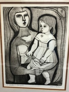lot 116 image: Framed Signed IRVING AMEN Artist Proof Woodblock Print - Mother & Daughter