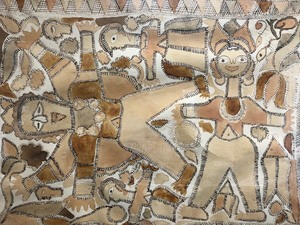 lot 119 image: Unusual Vintage Framed Tribal Painting on Textured Paper