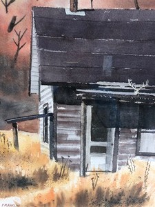 lot 123 image: Framed Signed CHARLES FRANKLIN Watercolor Hunting Shack