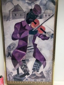 lot 131 image: Framed Vintage MARC CHAGALL Exhibition Poster Green Violinist