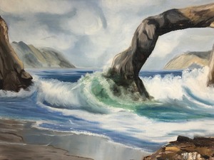 lot 134 image: Large Framed Signed Oil on Canvas Ocean Shore Scene Painting