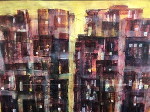 lot 137 image: Framed Signed Dated Original Mixed Media Abstract City Scene Painting