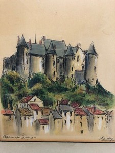 lot 140 image: 1930s Era French Chateau Lithograph, Hand Signed & Titled