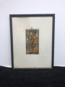 lot 143 image: Vintage Framed Woodcut Print - Christ w Crown of Thorns
