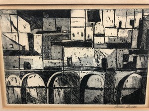 lot 142 image: Framed Signed Vintage Mid Century ARTHUR MORSE City Scene Etching 