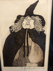 lot 144 image: Vintage Signed Framed Engraving w Witch