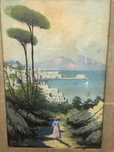 lot 147 image: Antique Framed Signed Gouache on Paper Painting 