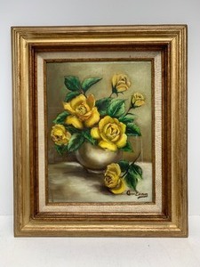 lot 170 image: Framed Signed Oil on Canvas Still Life Painting with Flowers