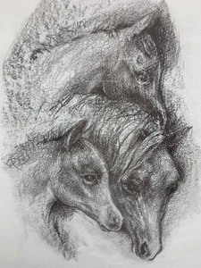 lot 171 image: Vintage Signed & Numbered Mare and Foals Print by Rymer