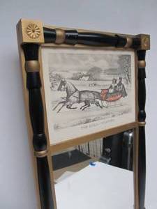 lot 191 image: Nice Old Vintage Wall Mirror wCurrier & Ives Print - The Road -Winter