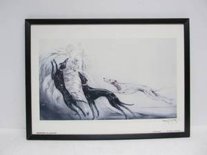 lot 195 image: Framed LOUIS ICART Print wGreyhounds - Coursing II