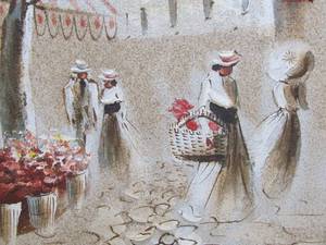 lot 159 image: Original Mid Century Modern Style Painting Flower Street Scene Signed, CHEZAR