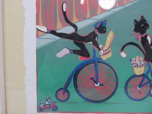 lot 160 image: Limited Edition Tour De Chat Cats & Mice Biking Paris Lithograph Signed