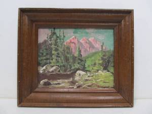 lot 166 image: Original Oil on Canvas Mountain Valley Scene by Donabeth Jones